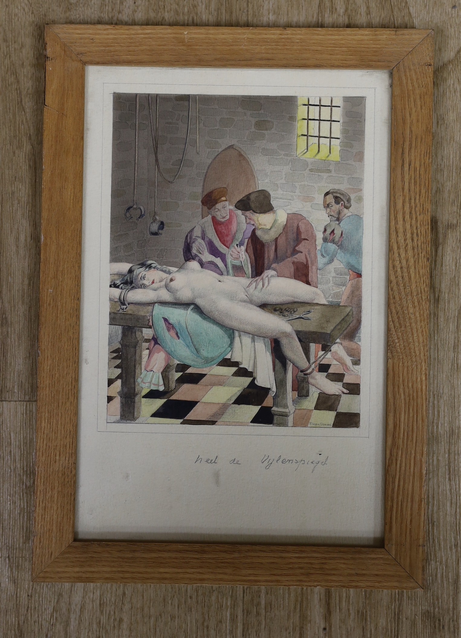 Raymond Van Doren (1906-1991), watercolour, 'Heel de Uijlenspiegel', signed in pencil, overall 26 x 17cm